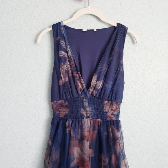 Baltic Born Kamila Dark Blue Floral Tulle  Sleeveless Maxi Dress - Picture 3 of 5